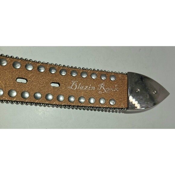 Blazin Roxx Scallop Croc Concho brown Belt Silver Rhinestone Bling Rodeo Size M - Picture 3 of 8